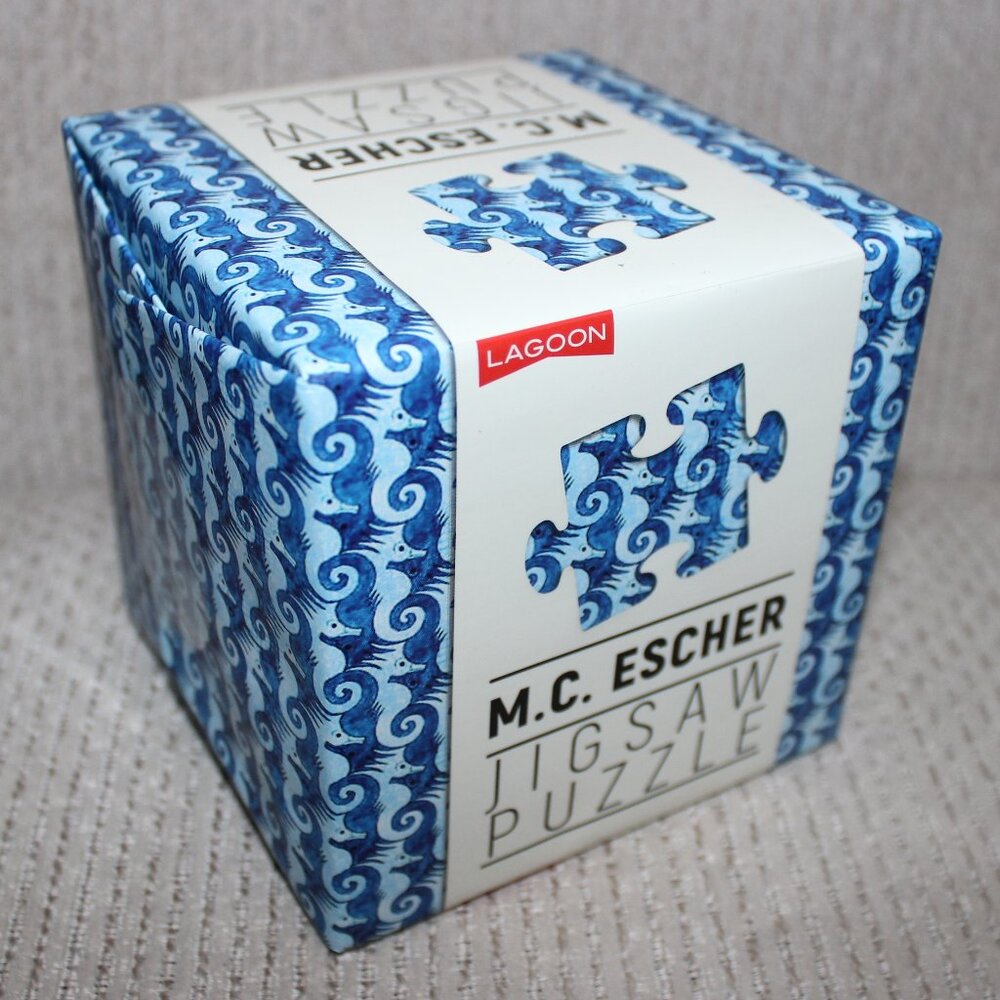 3/$77❤️Lagoon M.C. Escher Art Blue Seahorses Print Jigsaw Puzzle Gift Box